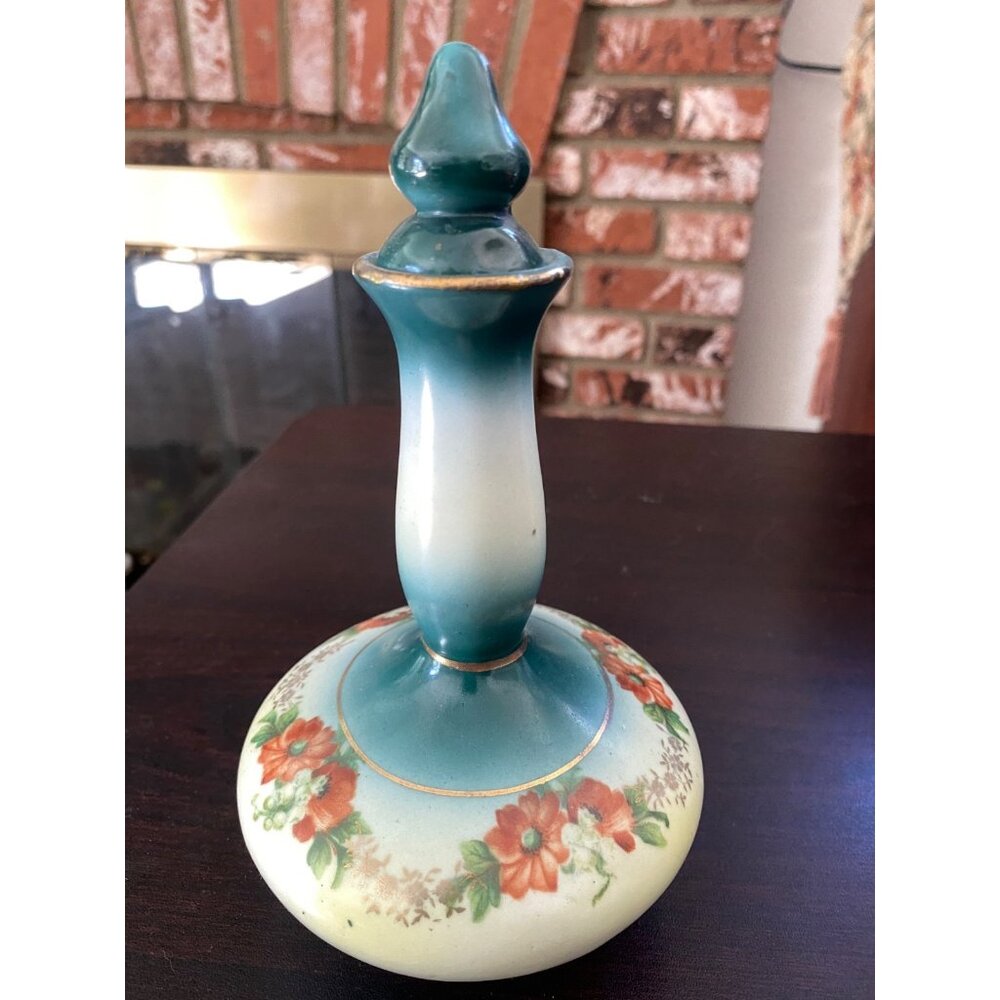 Vtg Floral Bud Vase Genie Bottle Lid Victorian Art Glass 1920's Austria